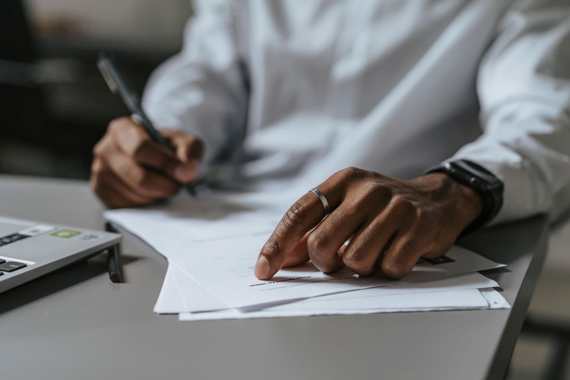 Paperwork laid out on a table